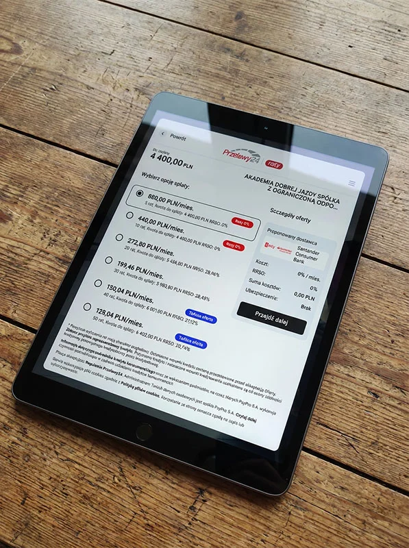 wybór opcji ratalnej, ilości rat za kurs operatora